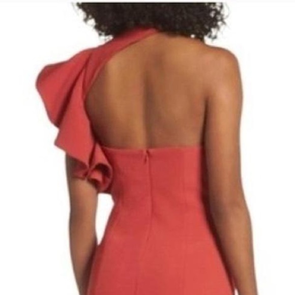 NWT C/MEO COLLECTIVE orange/red rust Ruffle One-Shoulder mini  fit and flare M - Picture 3 of 9